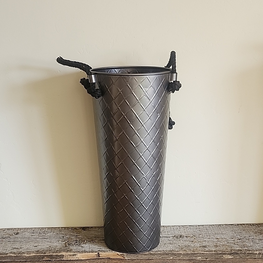 Decorative Tall Metal Container with Rope Handles -